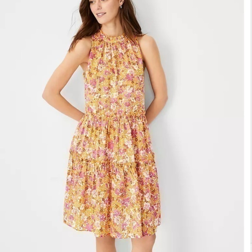 Ann Taylor Floral Tiered Shift Dress size medium